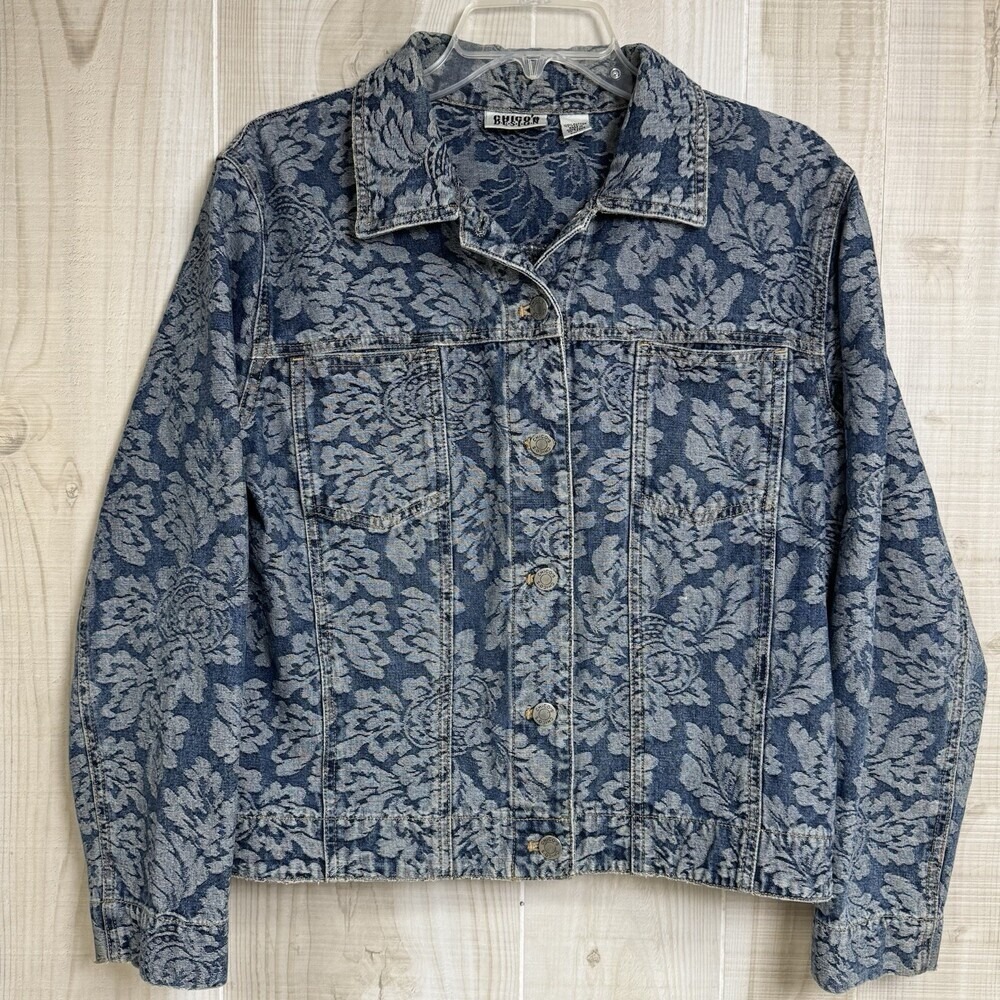 Vtg Chico's White Floral Embroidered Blue Denim Jacket Cottage Core Retro 90's 1